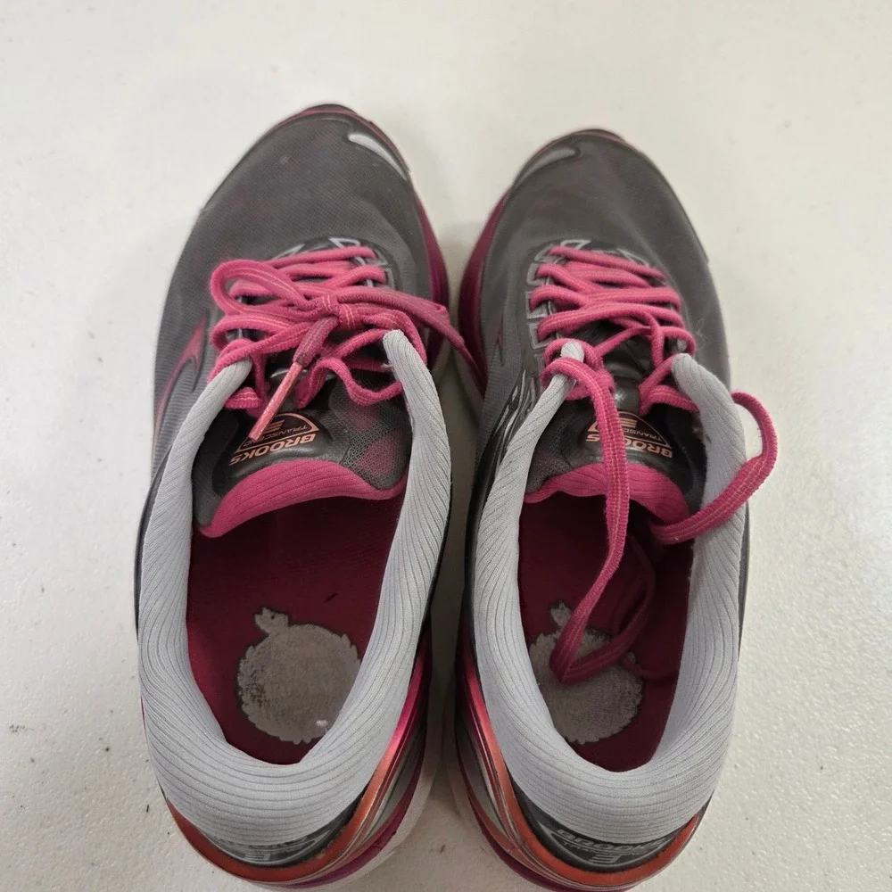 Brooks Transcend 3 Womens Running Shoes Size 7.5 Grey Pink Stability Guide Rails